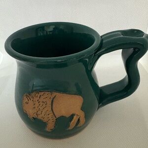 Clayton Pottery Coffee Mug Buffalo Design Olive Green